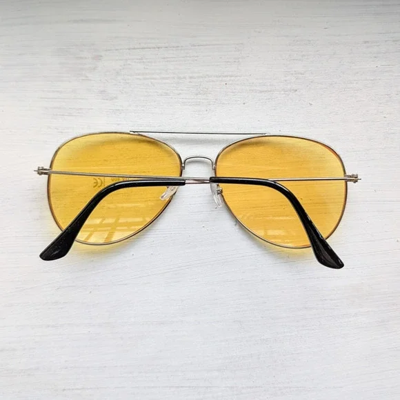 70s Retro Yellow Sunglasses Tinted Shades Aviators Minimalist Festival Glasses - Picture 5 of 6